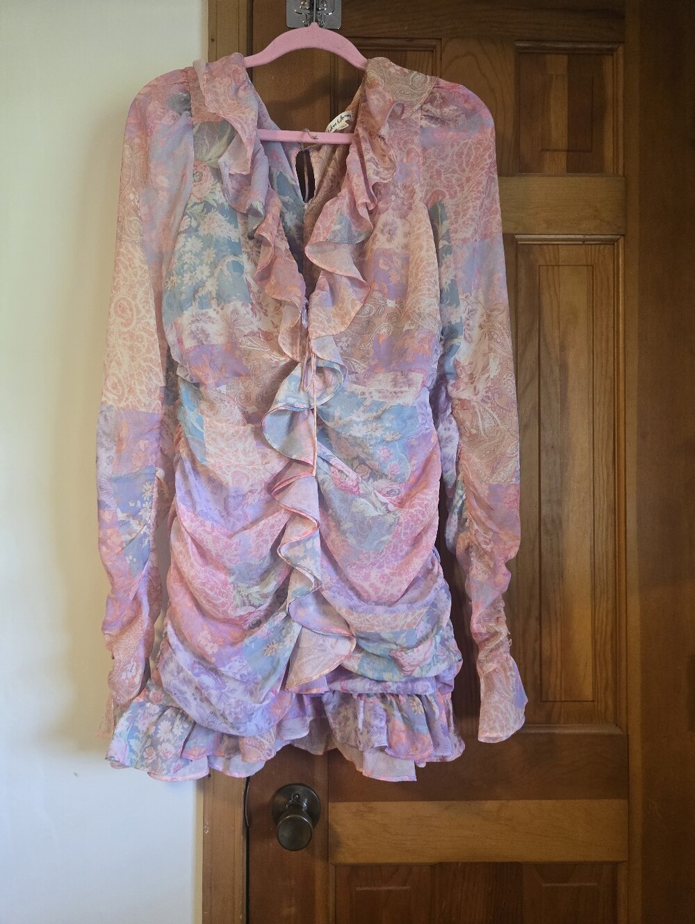 For Love And Lemons Women Pink Ruffled Floral Dress